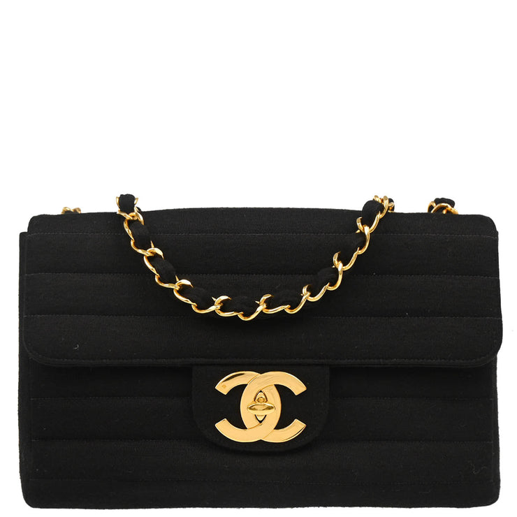 Chanel 1994-1996 Black Cotton Jumbo Classic Flap Shoulder Bag