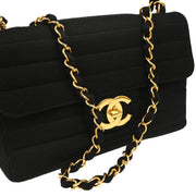 Chanel 1994-1996 Black Cotton Jumbo Classic Flap Shoulder Bag