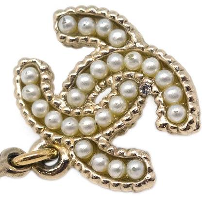Chanel CC Dangle Piercing Earrings Gold Costume Pearl A12A