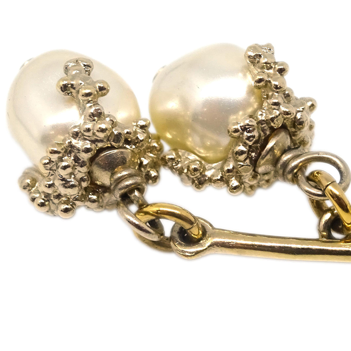 Chanel CC Dangle Piercing Earrings Gold Costume Pearl A12A