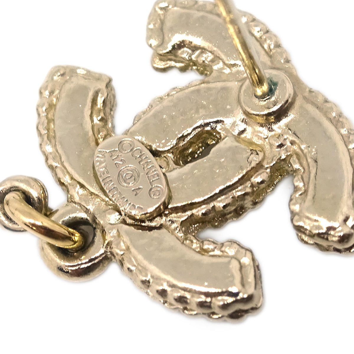 Chanel CC Dangle Piercing Earrings Gold Costume Pearl A12A