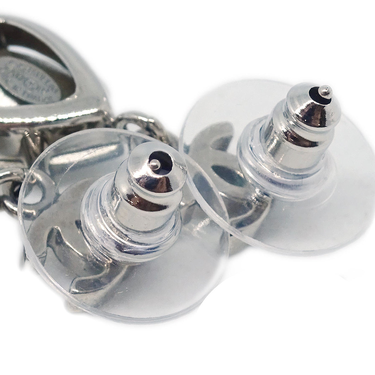 Chanel Teardrop Piercing Earrings Rhinestone Silver A12W