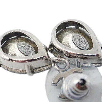 Chanel Teardrop Piercing Earrings Rhinestone Silver A12W