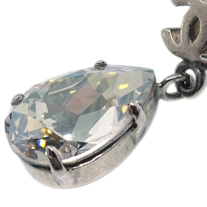 Chanel Teardrop Piercing Earrings Rhinestone Silver A12W