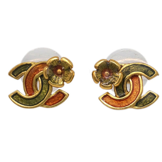 Chanel Piercing Earrings Green Pink 03P
