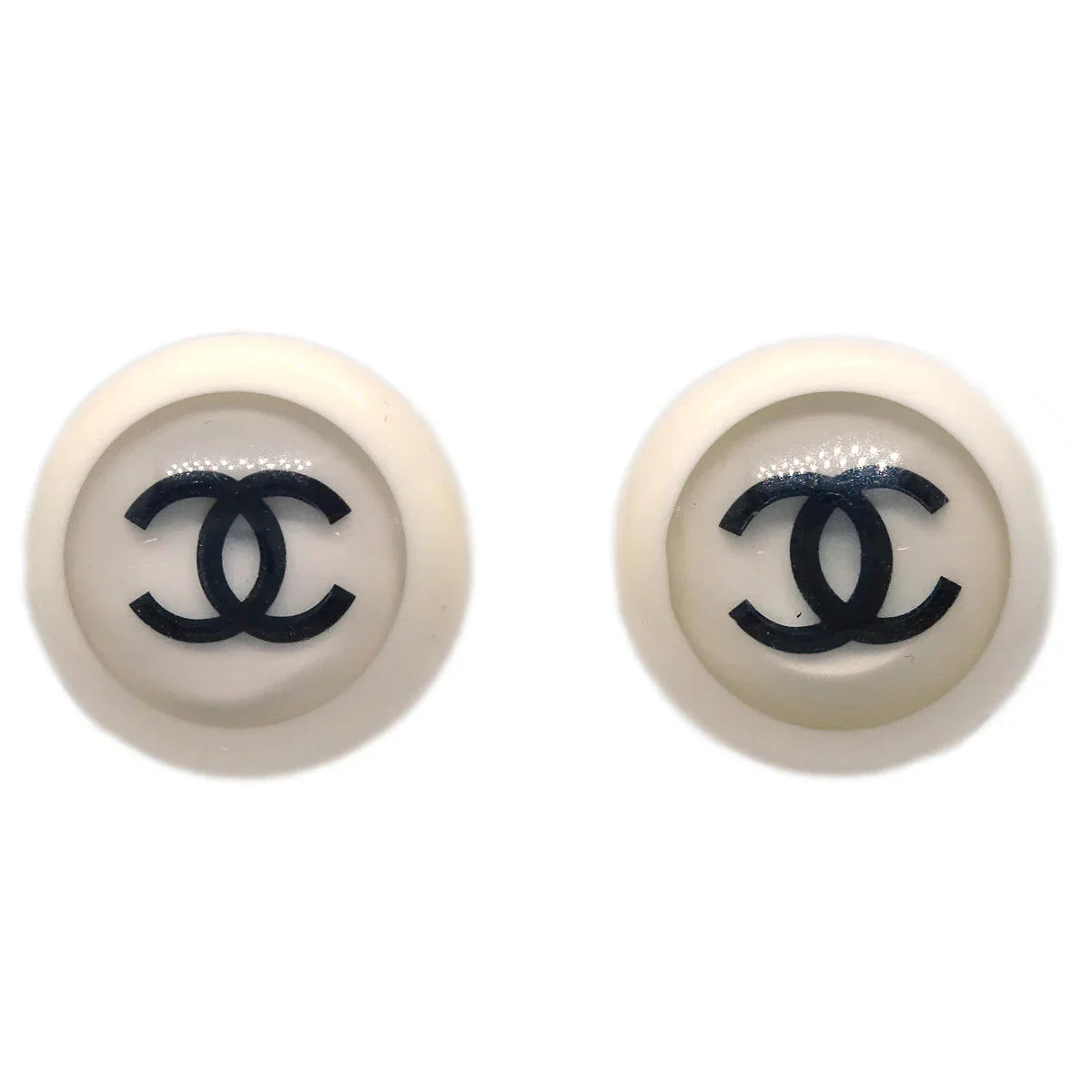 Chanel Button Earrings Clip-On White 01P