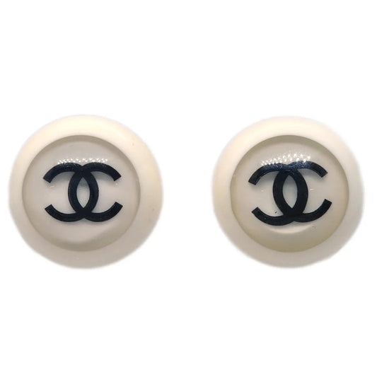 Chanel Button Earrings Clip-On White 01P