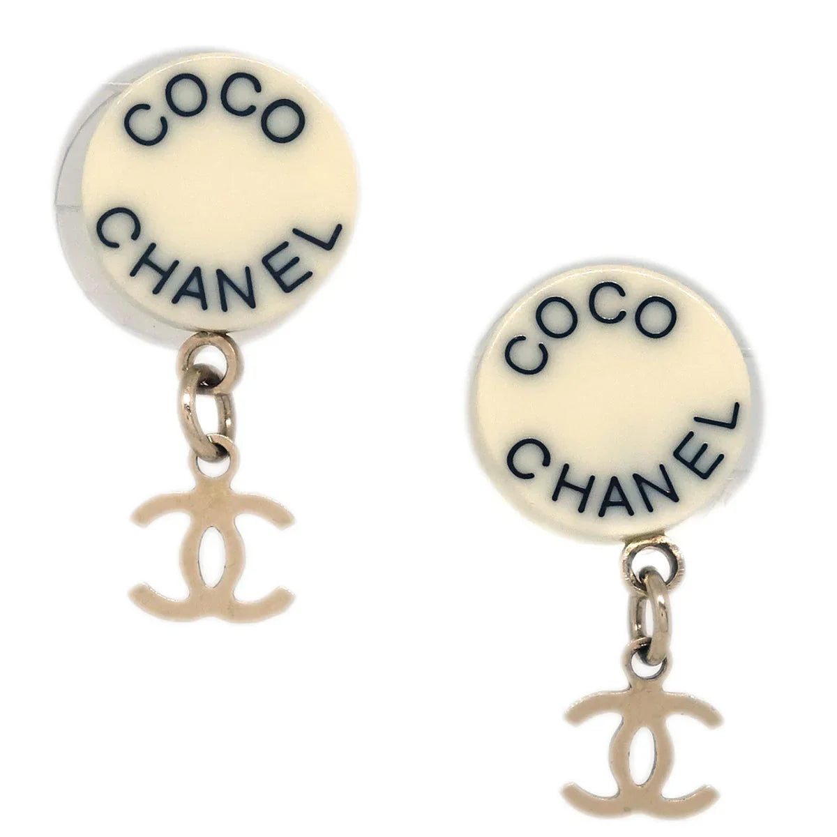 Chanel Dangle Piercing Earrings White 07P