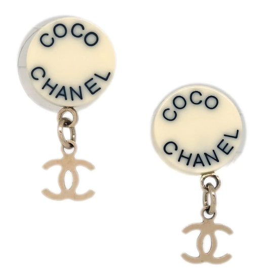 Chanel Dangle Piercing Earrings White 07P