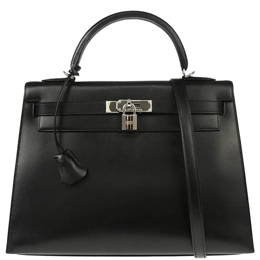 Hermes 2003 Black Box Calf Kelly 32 Sellier 2way Shoulder Handbag