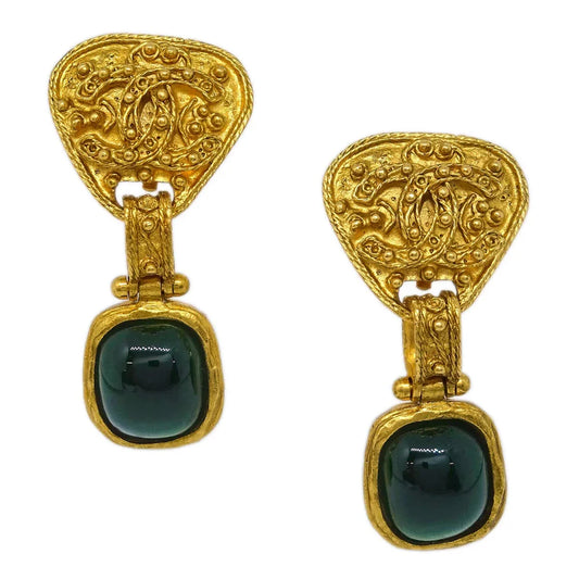 Chanel Earrings Gripoix Clip-On Gold Green 94A