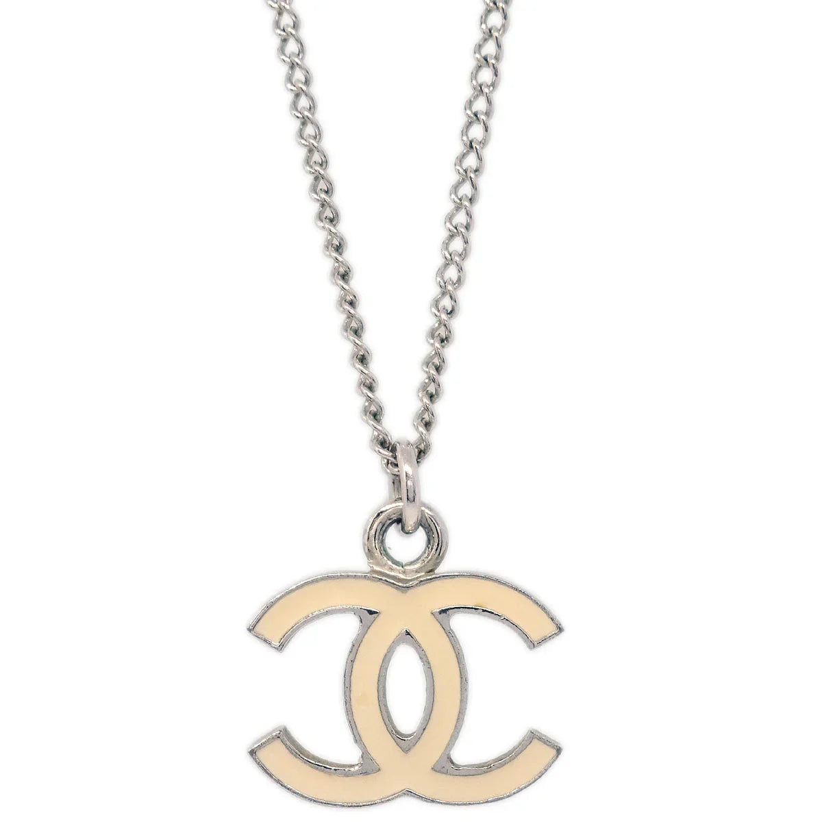 Chanel Chain Necklace Silver White 06V
