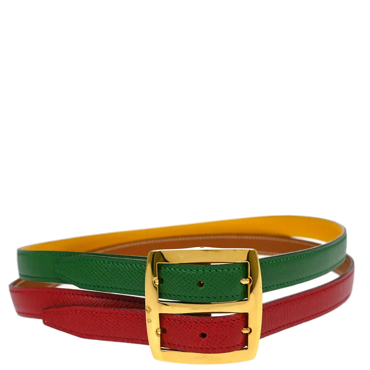 Hermes Reversible Belt Red Green Yellow Courchevel #70 Small Good