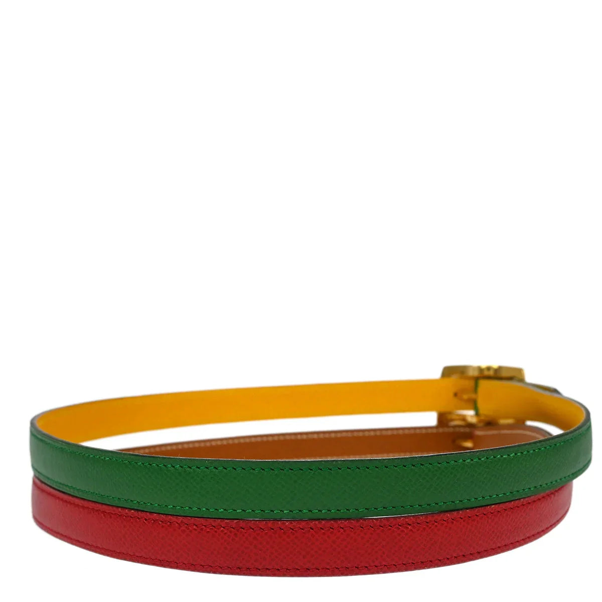 Hermes Reversible Belt Red Green Yellow Courchevel #70 Small Good
