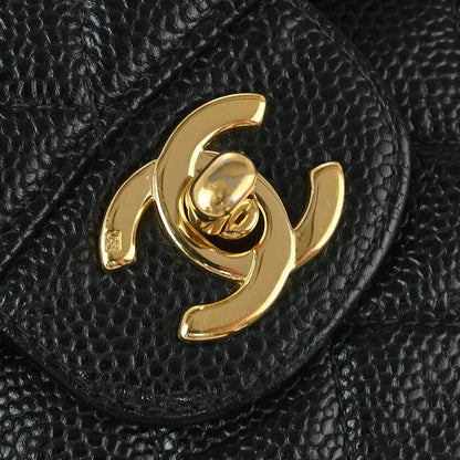 Chanel 2002-2003 Black Caviar Small Classic Double Flap Shoulder Bag
