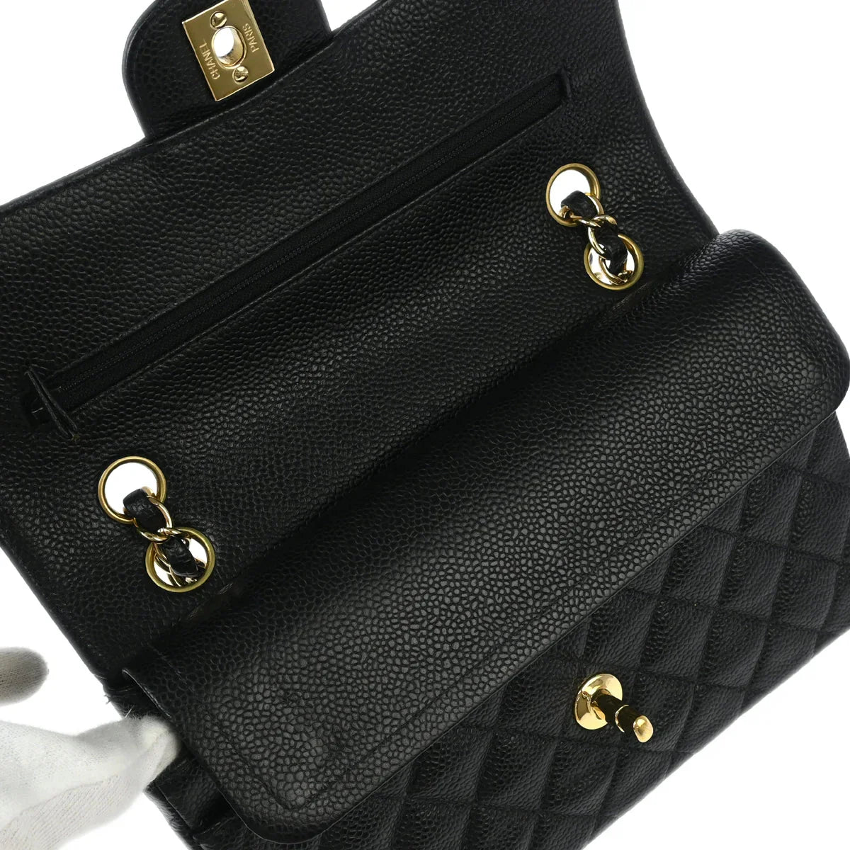 Chanel 2002-2003 Black Caviar Small Classic Double Flap Shoulder Bag