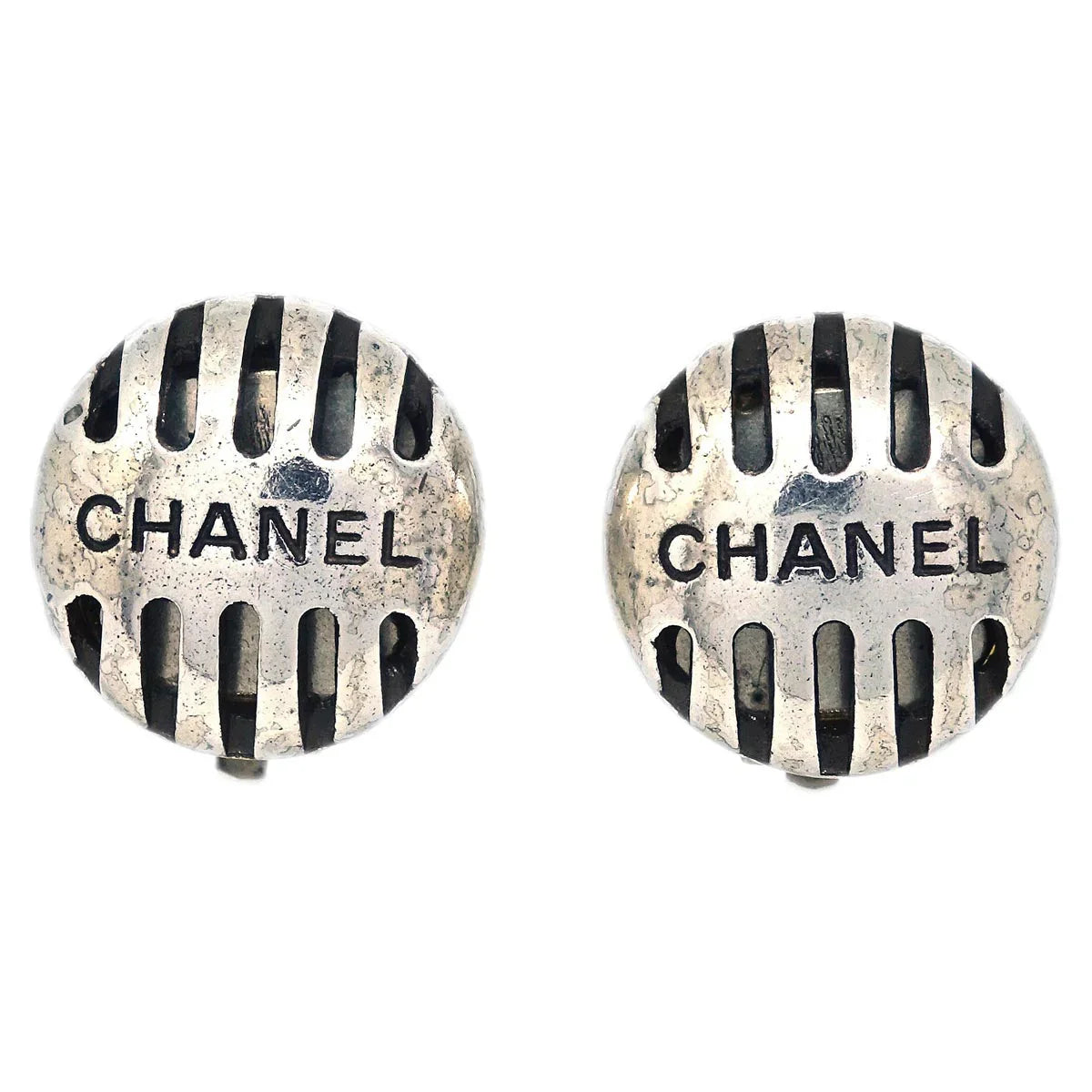 Chanel Button Earrings Clip-On Silver 99P