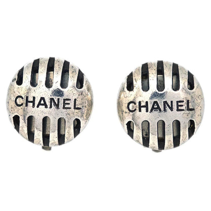 Chanel Button Earrings Clip-On Silver 99P