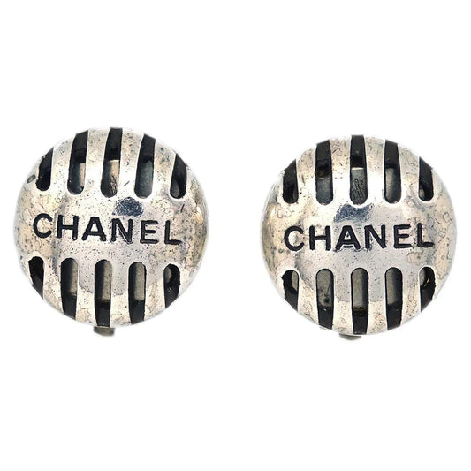 Chanel Button Earrings Clip-On Silver 99P