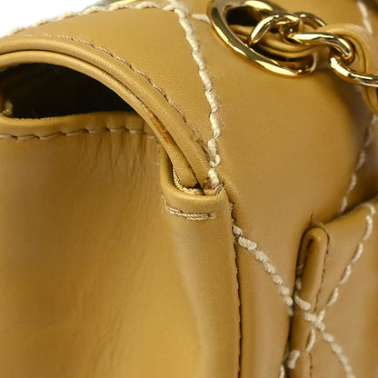 Chanel 2002-2003 Beige Calfskin Wild Stitch Straight Flap Shoulder Bag