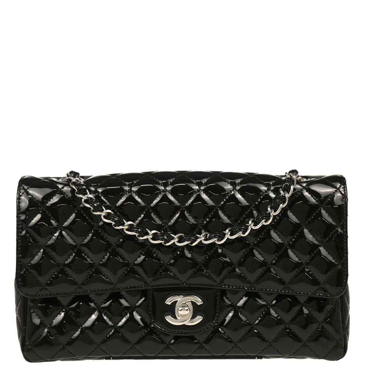 Chanel 2006-2008 Black Patent Leather Single Flap Shoulder Bag