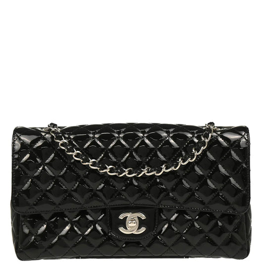 Chanel 2006-2008 Black Patent Leather Single Flap Shoulder Bag
