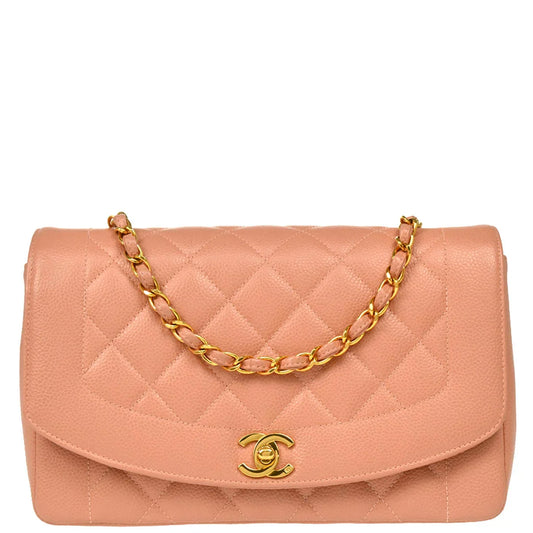 Chanel 1994-1996 Pink Caivar Medium Diana Shoulder Bag