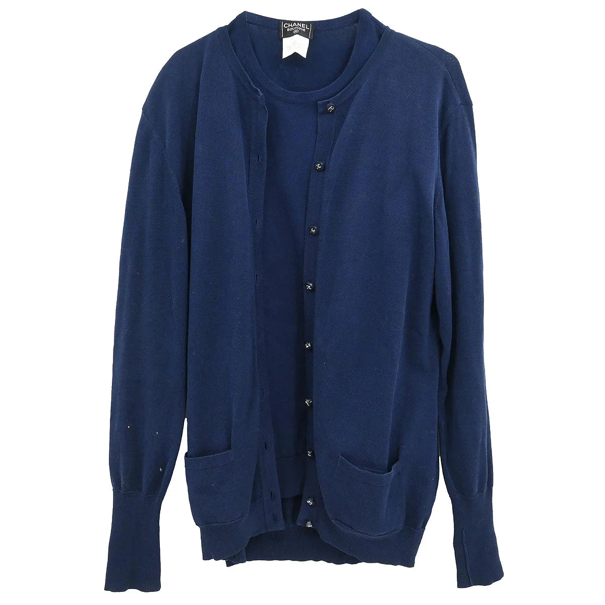 Chanel 1996 Ensemble Cardigan Top Navy #44