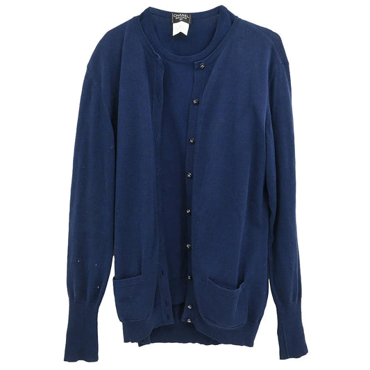 Chanel 1996 Ensemble Cardigan Top Navy #44