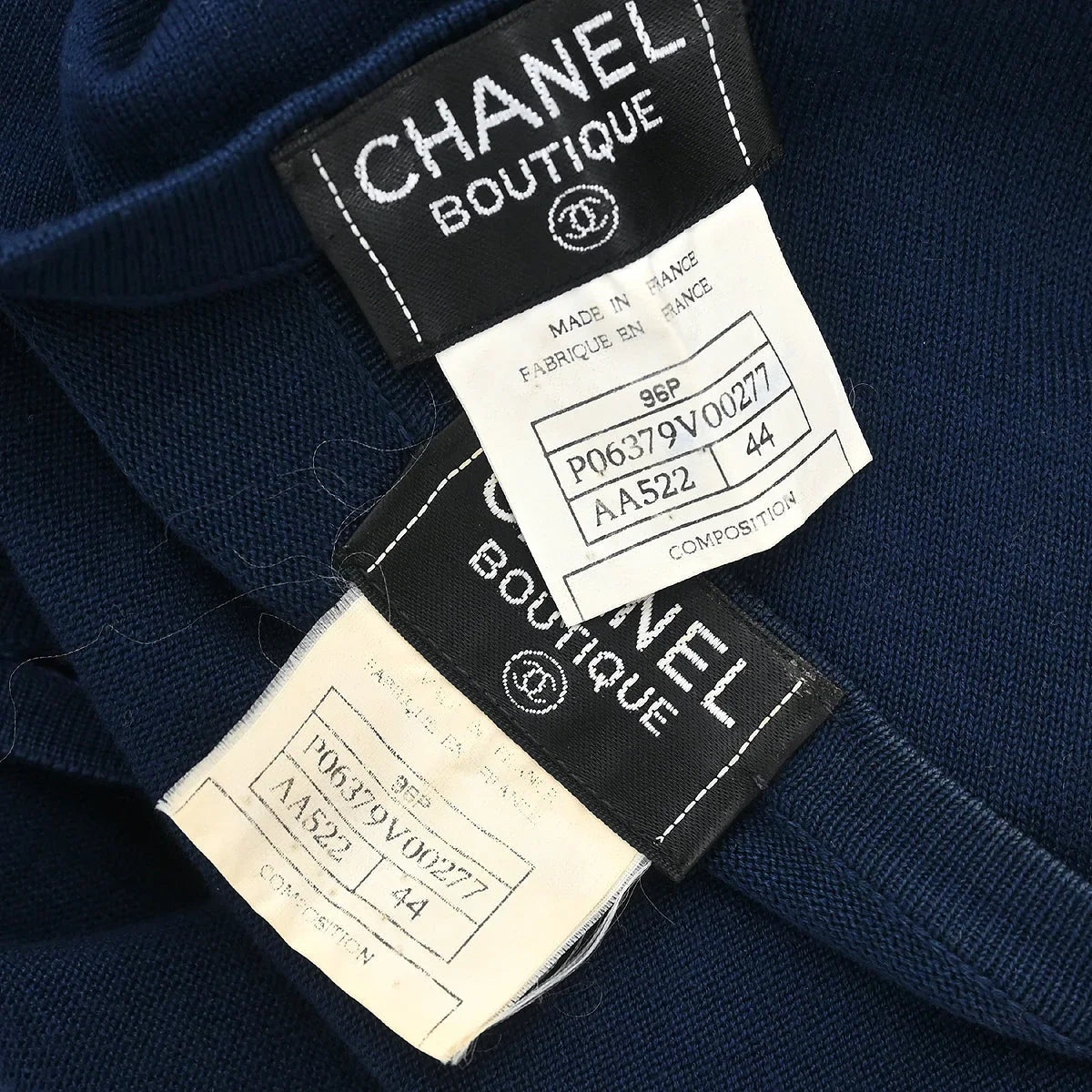 Chanel 1996 Ensemble Cardigan Top Navy #44