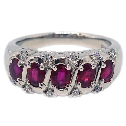 Ring PT900 Diamond Ruby Silver #51 #11