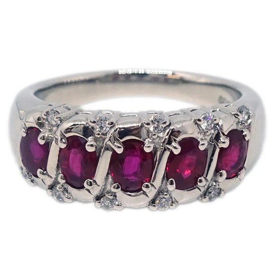 Ring PT900 Diamond Ruby Silver #51 #11
