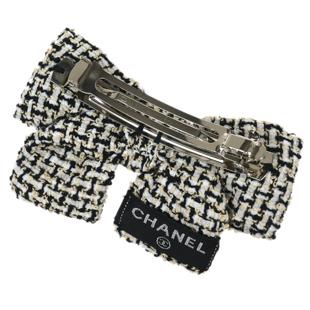 Chanel Hair Clip Bow Hairpin Barrette White 14C