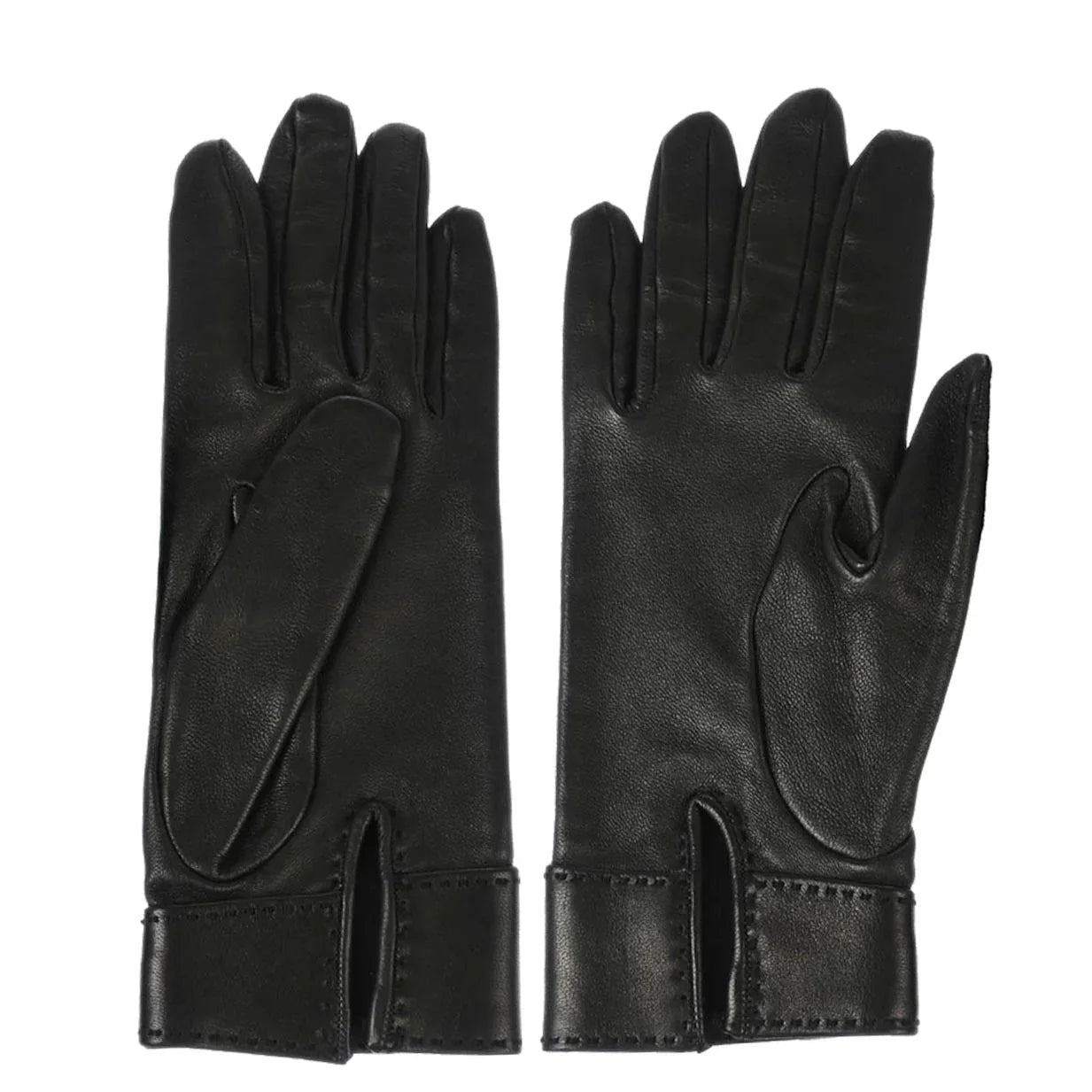 Hermes Black Leather Gloves #6 1/2 Small Good