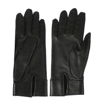 Hermes Black Leather Gloves #6 1/2 Small Good