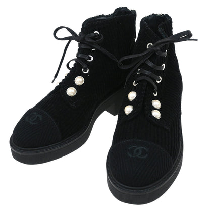 Chanel * Black Corduroy Lace Up Boots #35