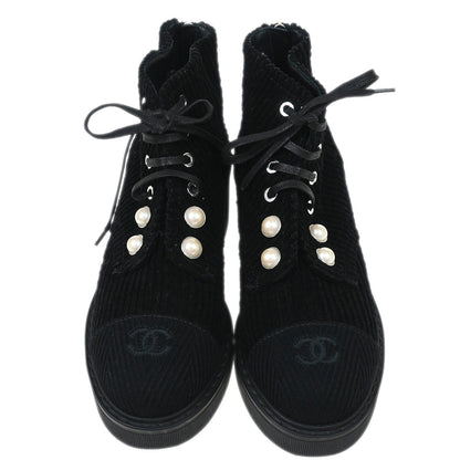 Chanel * Black Corduroy Lace Up Boots #35