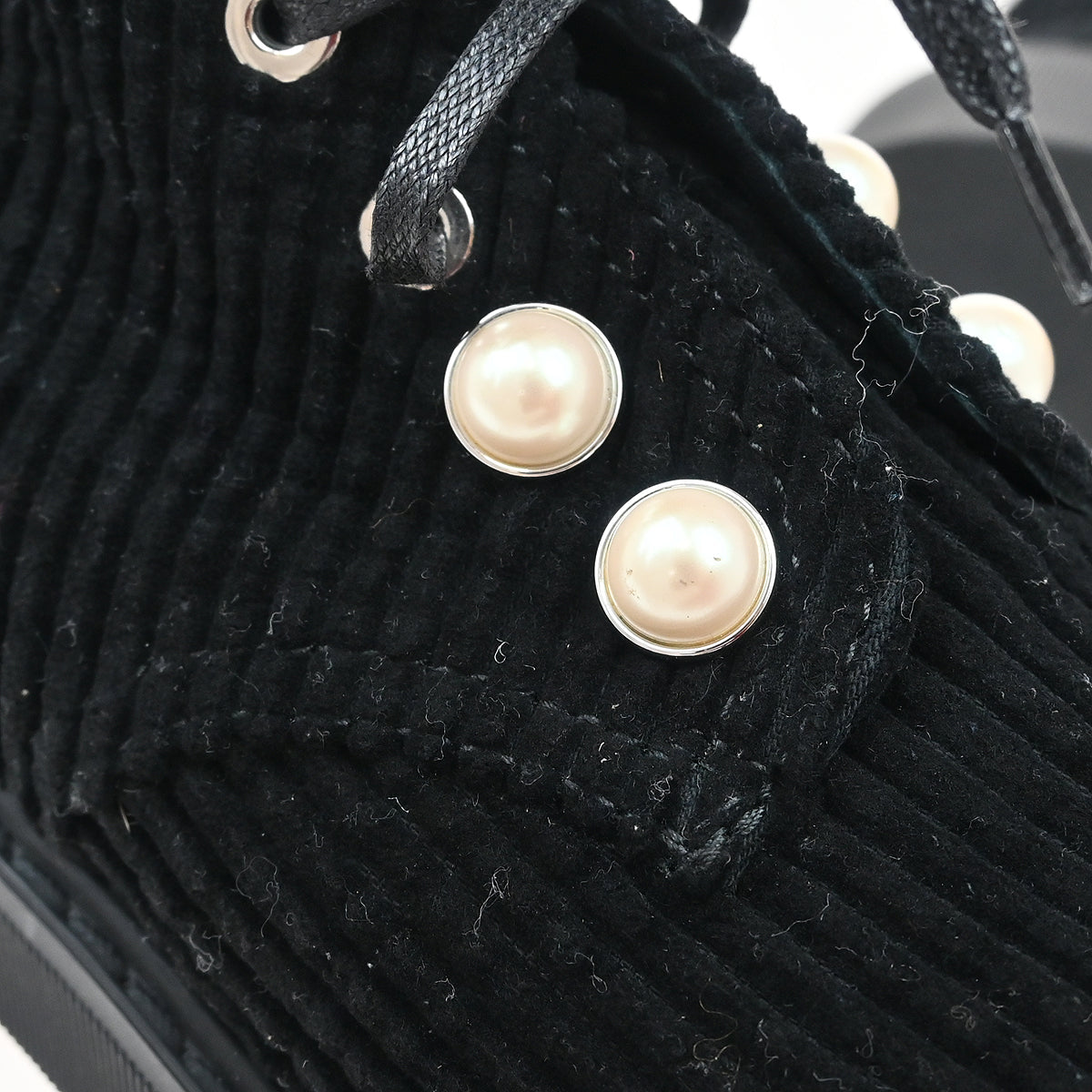 Chanel * Black Corduroy Lace Up Boots #35