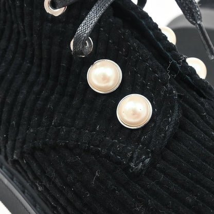 Chanel * Black Corduroy Lace Up Boots #35