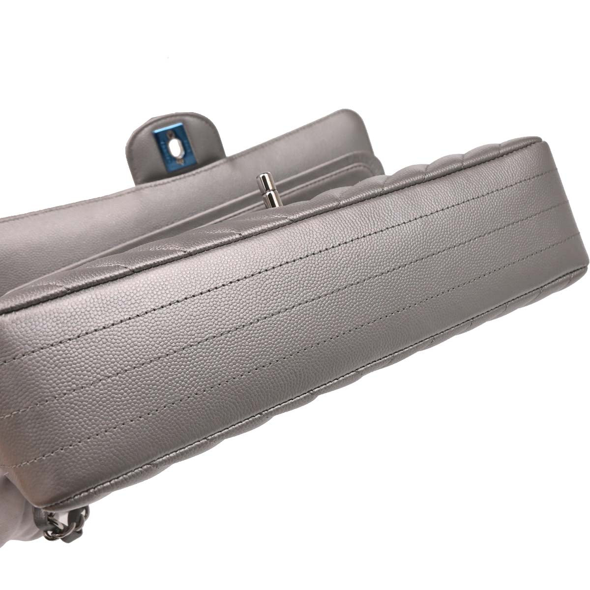 Chanel 2016-2017 Silver Caviar Chevron Medium Classic Double Flap Shoulder Bag