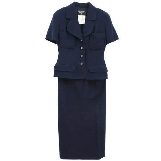 Chanel 1993 Setup Suit Jacket Skirt Navy #38