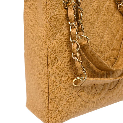 Chanel 2003-2004 Beige Caviar Petite Shopping Tote PST Chain Handbag