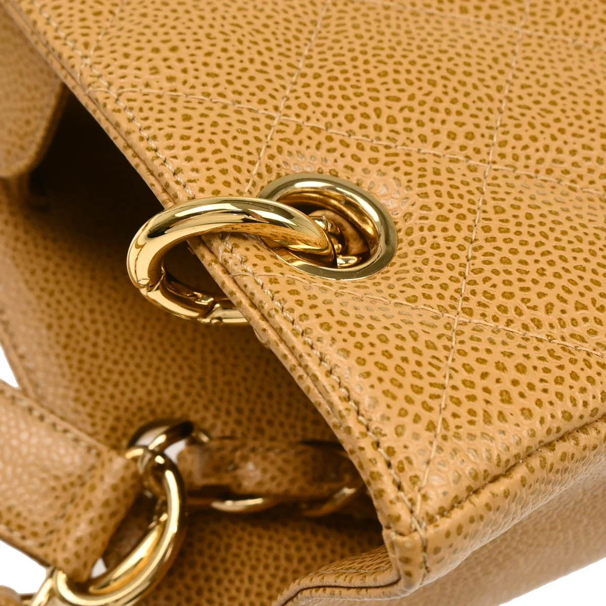 Chanel 2003-2004 Beige Caviar Petite Shopping Tote PST Chain Handbag