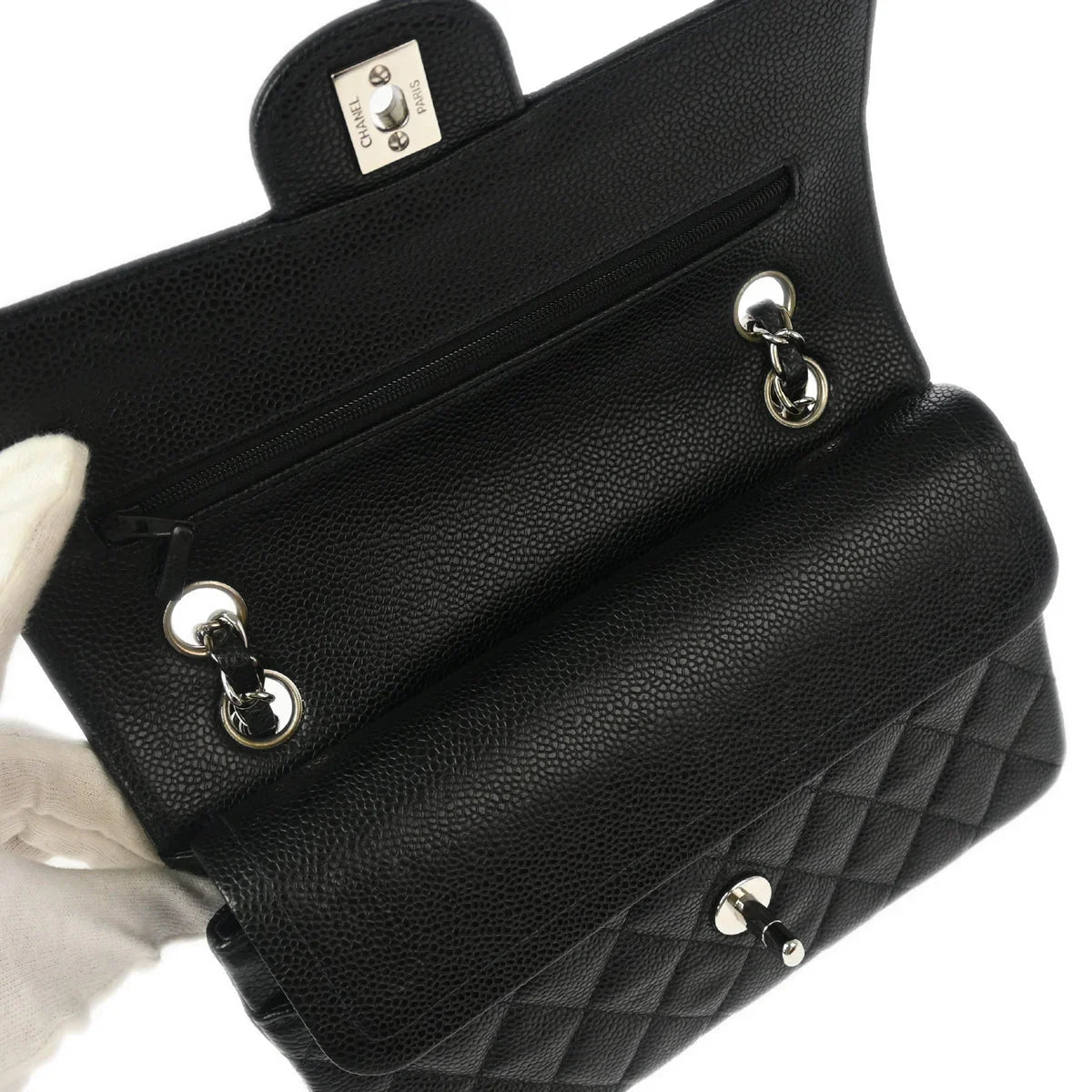 Chanel 2000-2001 Black Caviar Small Classic Double Flap Shoulder Bag