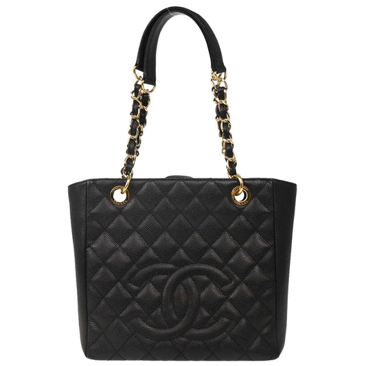 Chanel 2009-2010 Black Caviar Petite Shopping Tote PST Chain Handbag