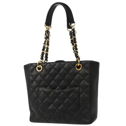 Chanel 2009-2010 Black Caviar Petite Shopping Tote PST Chain Handbag