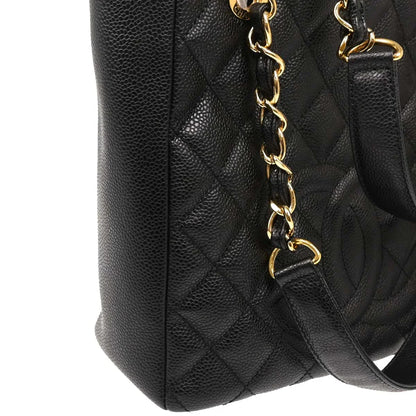 Chanel 2009-2010 Black Caviar Petite Shopping Tote PST Chain Handbag