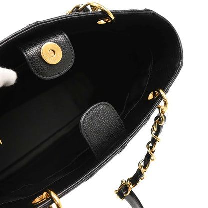 Chanel 2009-2010 Black Caviar Petite Shopping Tote PST Chain Handbag