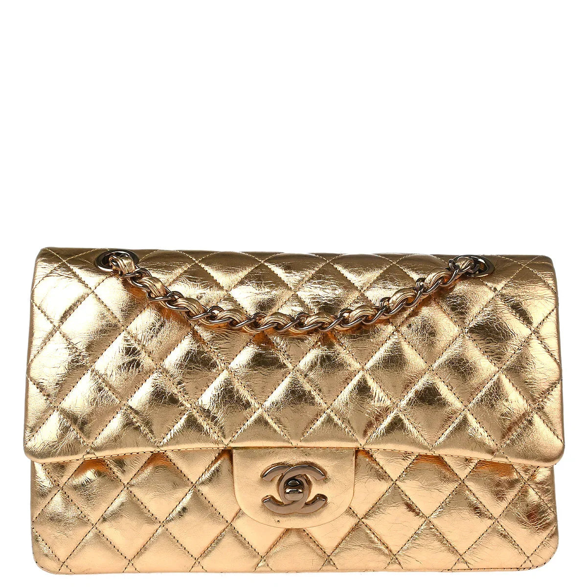 Chanel 2008-2009 Gold Lambskin Medium Classic Double Flap Shoulder Bag