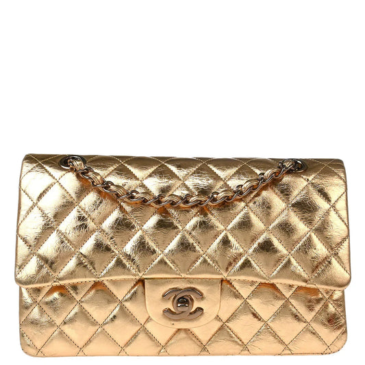 Chanel 2008-2009 Gold Lambskin Medium Classic Double Flap Shoulder Bag